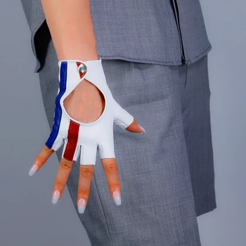 Brand design ægte læder handsker for kvinders Fåreskind Sort Semi-Finger Fingerløse Handsker Vinter 0