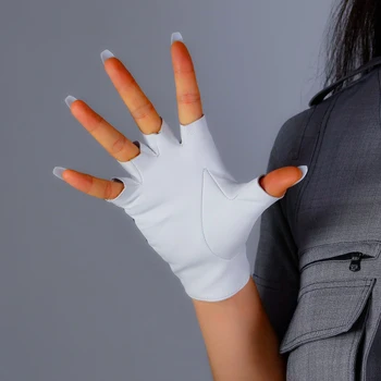 Brand design ægte læder handsker for kvinders Fåreskind Sort Semi-Finger Fingerløse Handsker Vinter 4