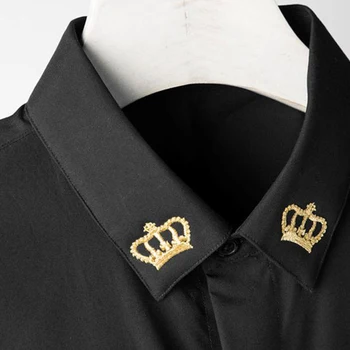 Brand kvalitet Bomuld Skjorte for mænd i 2019, Elegant Broderi langærmet Slim Chemise homme Solid farve Casual business skjorter til mænd 7101