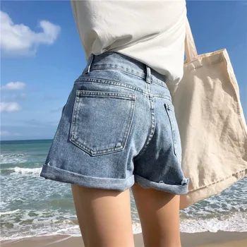 Bred Ben Denim Shorts Kvinder Sommeren 2019 Nye Bunden Crimpning Kvinders Jeans Shorts 3 Farver, Casual Løs Kort Femme Hot Salg 0