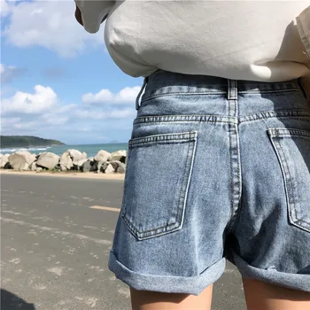 Bred Ben Denim Shorts Kvinder Sommeren 2019 Nye Bunden Crimpning Kvinders Jeans Shorts 3 Farver, Casual Løs Kort Femme Hot Salg 5