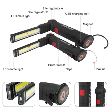 Bærbare LED Lommelygte Magnetiske Fakkel USB-Genopladelige Sammenklappelig Førte Arbejde Lys Bil Inspektion Lampe Til Udendørs Camping Belysning 2