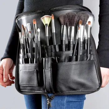Bærbare PU Cosmetic Bag Makeup Børste Taske Med Lynlås, Bælte Til Professionel Makeup Artist Multi-funktion Stor Kapacitet 20#818 3
