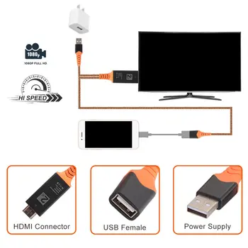 Bærbare Størrelse Nylon Wire Flettet USB-Kvinde til at HDMl Mandlige HDTV Adapter Kabel Støtte for Type-C Lightning Kabel 0