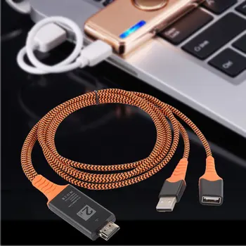 Bærbare Størrelse Nylon Wire Flettet USB-Kvinde til at HDMl Mandlige HDTV Adapter Kabel Støtte for Type-C Lightning Kabel 3
