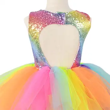 Børn Dans Prinsesse Kostume Til Cosplay Rainbow Palliet-Belagt Mesh Farverige Tutu Kjole Maskerade Part Rolle Spiller Kids Tøj 2