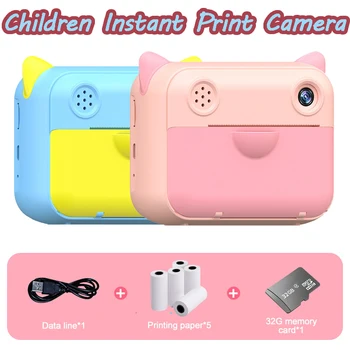 Børn Mini Instant Kamera, 1080P HD Digital Foto, Video, Kamera Kids Print Med Termisk Kamera Fotopapir 32GB TF Kort 1