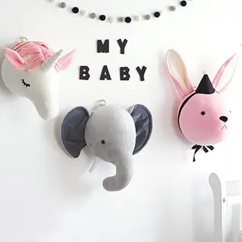 Børnehaven Dyrs Hoved vægdekoration 3D Plys Udstoppet Enhjørning Elefant, Kanin Swan Hoved vægbeslag Til Baby Værelse Hængende Gave Toy 3