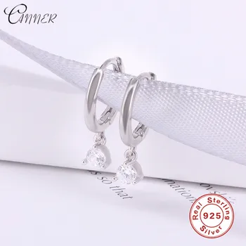 CANNER 925 Sterling Sølv, Mini Zircon Vedhæng Små Stud Øreringe til Kvinder, Runde Cirkel Hængende Stud Øreringe koreanske Smykker 4