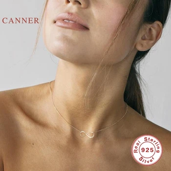 CANNER Ægte 925 Sterling Sølv Halskæde Til Kvinder 2020 Smykker Blank 8 Uendelige Kærlighed Kæde Guld Choker Halskæde Bijoux Krave 0