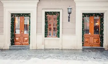 Capisco baggrunde garland lys jul dekoration dør bygning europæiske by street shop vinter ferie nye år baggrund 3
