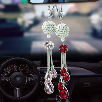 Car Rear View Mirror, Metal Vedhæng Krystalkugle Diamant Dekorative Suspension Hænge Pynt Gaver Bil Interiør Styling 3