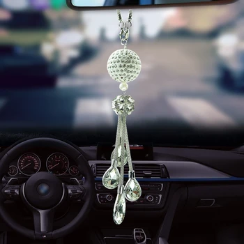 Car Rear View Mirror, Metal Vedhæng Krystalkugle Diamant Dekorative Suspension Hænge Pynt Gaver Bil Interiør Styling 4
