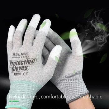 Carbon antistatiske Handsker PU-Isolering Belægning Finger Beskyttende Elektroniske Arbejder Handsker til Telefonen Renovering Reparation 0