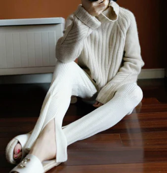 Cashmere Og Uld 2020 Nye Tunge Tykke Cashmere Sweater Kvindelige Høj Krave Løs Koreanske Version Af Varm Pullover 0