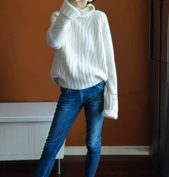 Cashmere Og Uld 2020 Nye Tunge Tykke Cashmere Sweater Kvindelige Høj Krave Løs Koreanske Version Af Varm Pullover 1