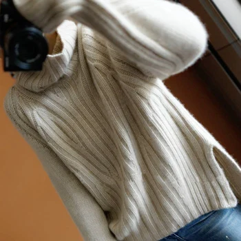 Cashmere Og Uld 2020 Nye Tunge Tykke Cashmere Sweater Kvindelige Høj Krave Løs Koreanske Version Af Varm Pullover 4