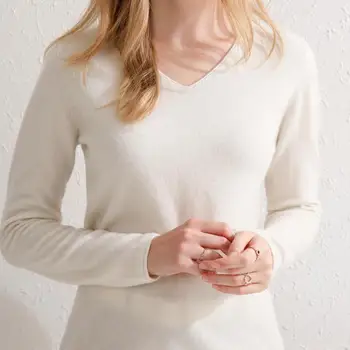 Cashmere sweater kvinder, ren uld V-hals strikket mænds sweater med lange ærmer sort / hvid pullover sweater kvinder i 2020 3