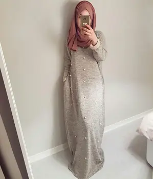 Casual Muslimske Bomuld Abaya Maxi Kjole Perlebesat Lang Kjole Kjoler Kimono Jubah Ramadan Arabisk Dubai Kaftan Islamiske Bøn Tøj 0