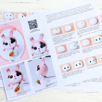 Cat Doll Med Jordbær Panda Uld Filt Håndværk DIY Ikke Færdig Stak Sæt Håndværk Kit Til Nål Materiale Taske Pack 2