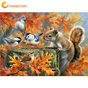 CHENISTORY 40 × 50cm Maleri Af Numre Egern Med Fugle Maling Børnene Hånd Malet Akryl Maling Trække På Farve Lærred i Hjemmet Indretning 3