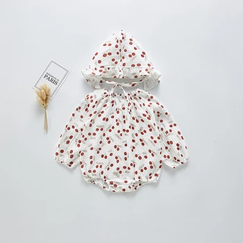 Cherry Søde Outfits Overalls Mode Dejlige 2020 Nyfødte Baby Foråret Tøj Pige Blomster Bodysuit Buksedragt Med Hat Outfits Sæt 33081