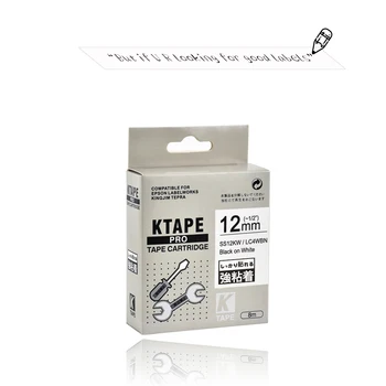 CIDY 12mm Sort på Hvid SS12KW / LC-4WBN9 LC-4WBN LC4WBN kompatibel label tape SC12YW for kingjim printer til LW300 LW400 0