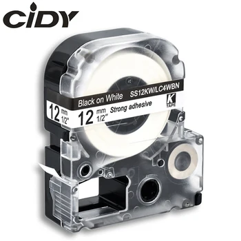CIDY 12mm Sort på Hvid SS12KW / LC-4WBN9 LC-4WBN LC4WBN kompatibel label tape SC12YW for kingjim printer til LW300 LW400 5