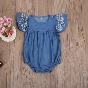 Citgeett Sommeren Nyfødte Børn Piger Spædbarn Tøj Denim Blå Buksedragt Ærmeløs Tøj Sunsuit Sat til 0-24M