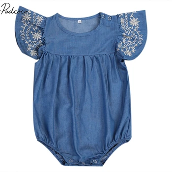 Citgeett Sommeren Nyfødte Børn Piger Spædbarn Tøj Denim Blå Buksedragt Ærmeløs Tøj Sunsuit Sat til 0-24M 5