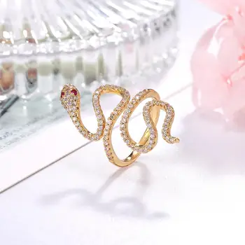 Classic gold pavé lang slange pakket fuld finger snake-formet mode ring damer smykker 21948