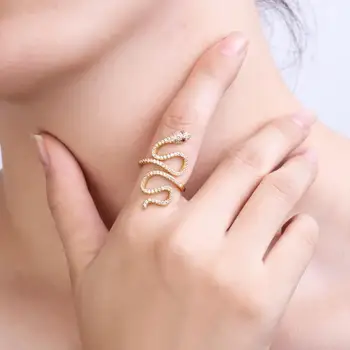 Classic gold pavé lang slange pakket fuld finger snake-formet mode ring damer smykker 1