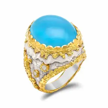 Classic Gold-plated Stor Opal Sten Ringe Til Kvinder, Mænd Vintage Dual Farve Blå Oval sten Finger Ringe Part Boheme Smykker 32094