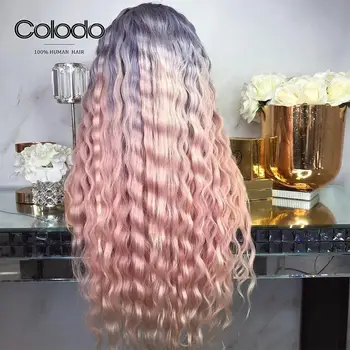 COLODO Pink Ombre Paryk af menneskehår Pre Plukkede Lilla Lige Lace Front Wig-Brazilian Remy Full Lace menneskehår Parykker Til Kvinder 3