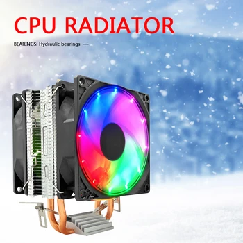CPU Dual Cooling Fan 2 Heat-Pipes 48CFM 12V Lydløs Stationær PC Computer Køler Køler for Intel AMD CPU Dual Cooling Fan 10495