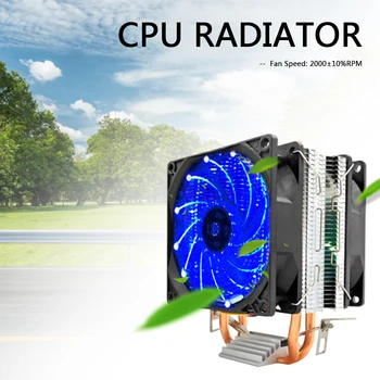 CPU Dual Cooling Fan 2 Heat-Pipes 48CFM 12V Lydløs Stationær PC Computer Køler Køler for Intel AMD CPU Dual Cooling Fan 3