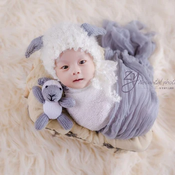 Creme Nyfødte Lion hat toy sæt Baby dreng hat Fotografering Udstoppede Dyr Strikket Spædbarn Bamse Bunny Outfit foto rekvisitter 1
