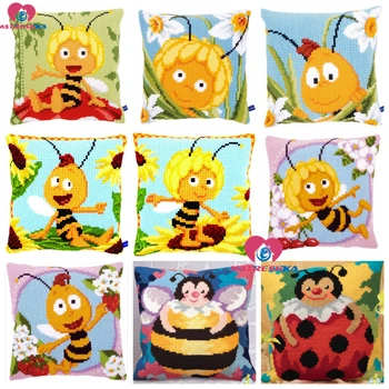 Cross Stitch Pudebetræk Bee Dekorative Pudebetræk Chunky Garn Korssting Kit Puder Hjem Indretning Kaste Puder 2