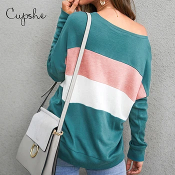 CUPSHE Grøn Hvid Pink Colorblocked Oversize langærmet Sweater Kvinde 2021 Efteråret Casual Løs Kvindelige Pullovere Top Tøj 3