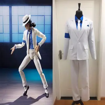 Custom Made Michael Jackson Smooth Criminal Passer til Michael Jackson Cosplay Kostume top+bukser+skjorte+slips+hat+rem 1