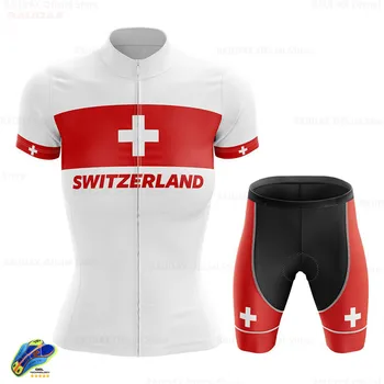 Cykling Tøj Ropa Ciclismo Schweiz Kvinder Cyklus Jersey Sæt Korte Ærmer Kvindelige MTB Uniform om Sommeren Slid Road Bike Skinsuit 1