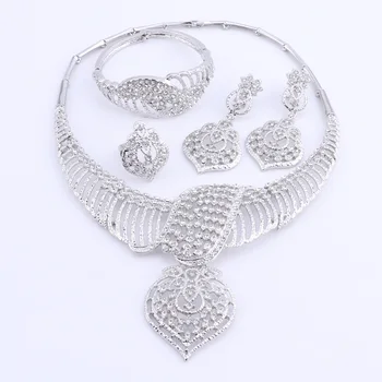 CYNTHIA Nye Mode Afrikanske Smykker Sæt Dubai Sølv Forgyldt Brude Halskæde, Øreringe Sæt Krystal Indisk Bryllup Smykker 0