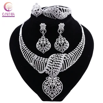 CYNTHIA Nye Mode Afrikanske Smykker Sæt Dubai Sølv Forgyldt Brude Halskæde, Øreringe Sæt Krystal Indisk Bryllup Smykker 2