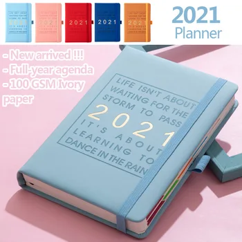 Dagsorden 2021 Dagbog Planner Engelsk Notebook Nye Mode Jan-Dec Tykkere A5 Læder Soft Cover Skole Effektivitet Tidende 0
