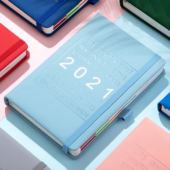 Dagsorden 2021 Dagbog Planner Engelsk Notebook Nye Mode Jan-Dec Tykkere A5 Læder Soft Cover Skole Effektivitet Tidende 3