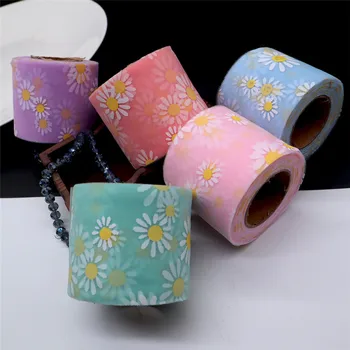 Daisy Blomst Tyl Bånd Roll 6cm for DIY Håndlavet Håndværk Hår Ornament Bagning Dekoration Solsikke Trykt Mesh Stof Forsyninger 0