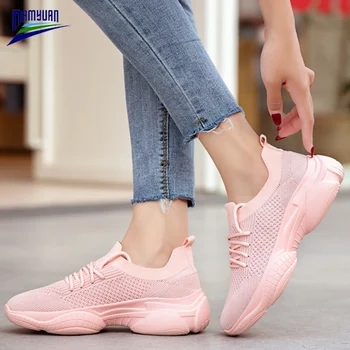 Damyuan Sko Kvinder 2020 Nye Mode Lejligheder Blød Hyttesko Shoes De Mujer Strikke Luft Mesh Åndbar Platform Sneakers Til Damer