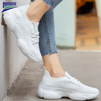 Damyuan Sko Kvinder 2020 Nye Mode Lejligheder Blød Hyttesko Shoes De Mujer Strikke Luft Mesh Åndbar Platform Sneakers Til Damer 1