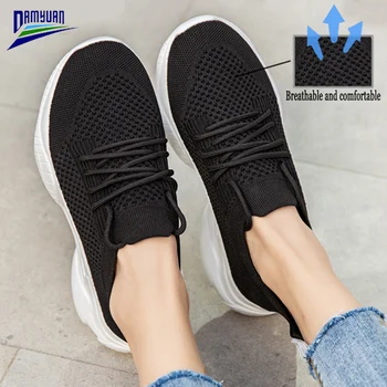 Damyuan Sko Kvinder 2020 Nye Mode Lejligheder Blød Hyttesko Shoes De Mujer Strikke Luft Mesh Åndbar Platform Sneakers Til Damer 5