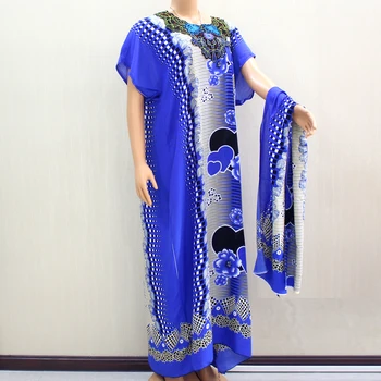 Dashikiage 2019 Afrikanske Dashiki Ankara Hjerte-Formet Trykt Blomster Pynt Blue Bomuld Kvinder Kjole 2